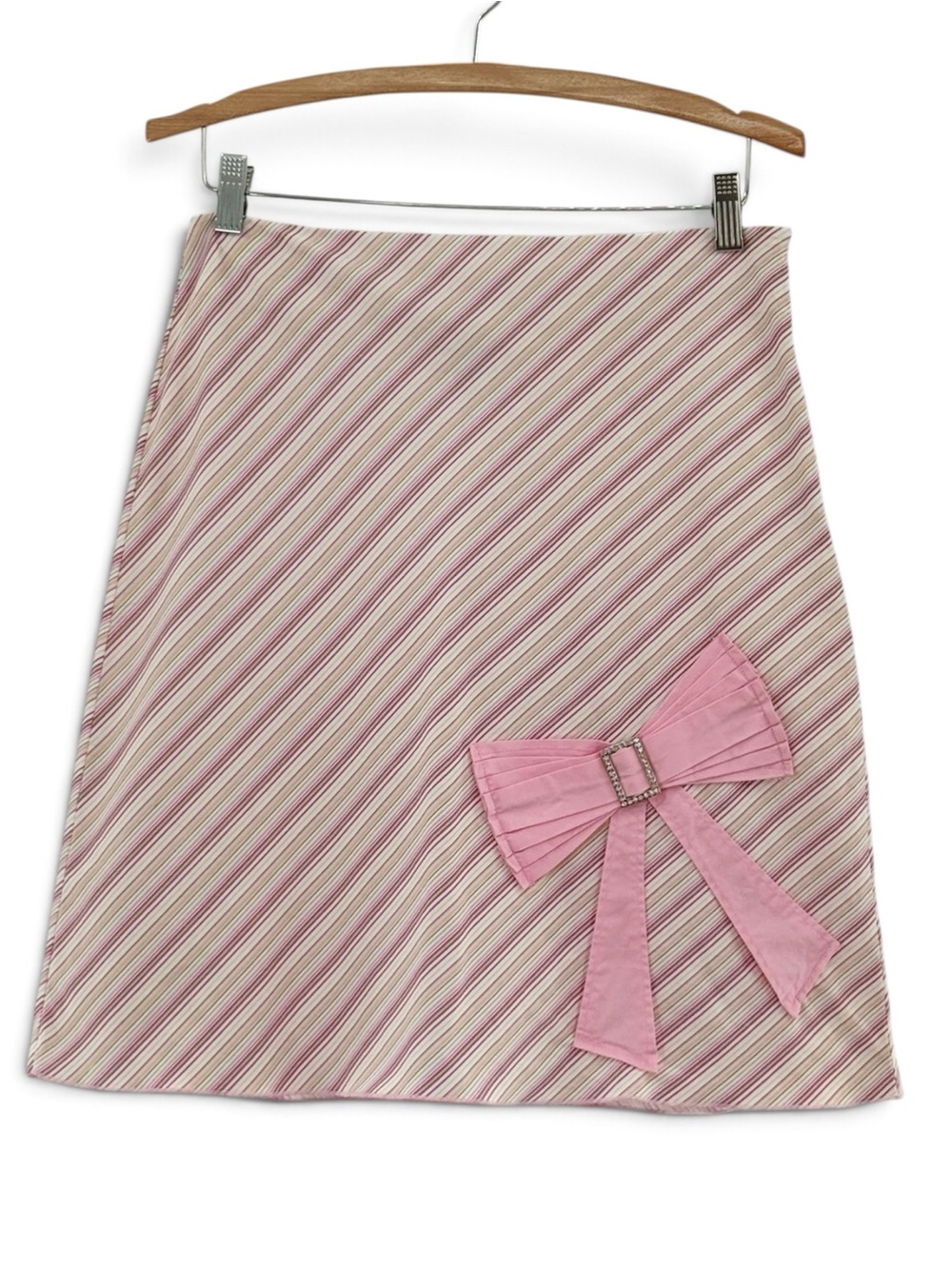 HeartSoul Y2K Pink Diagonal Striped Bow Rhinestone A-Line Mini Skirt Small